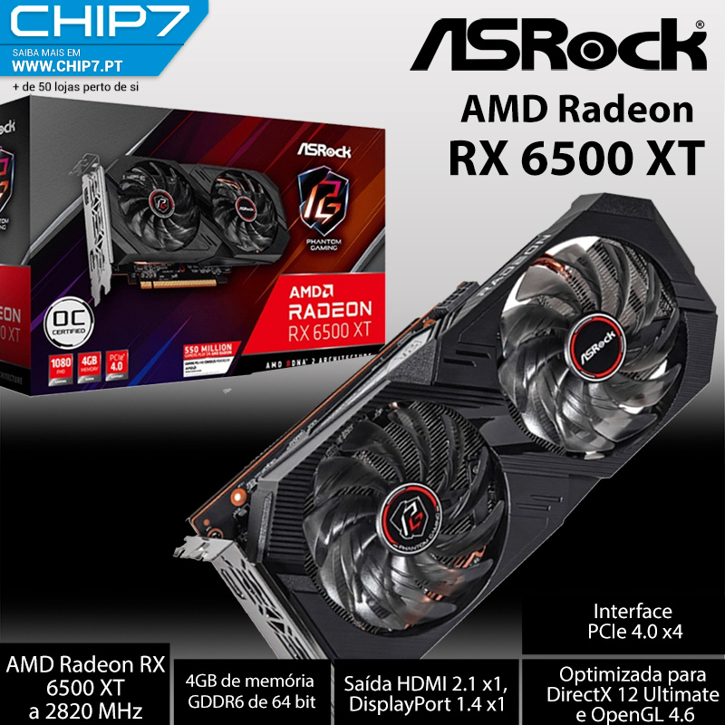 PLACA GRÁFICA ASROCK AMD RX 6500 XT PHANTOM GAMING D 4GB OC VGA