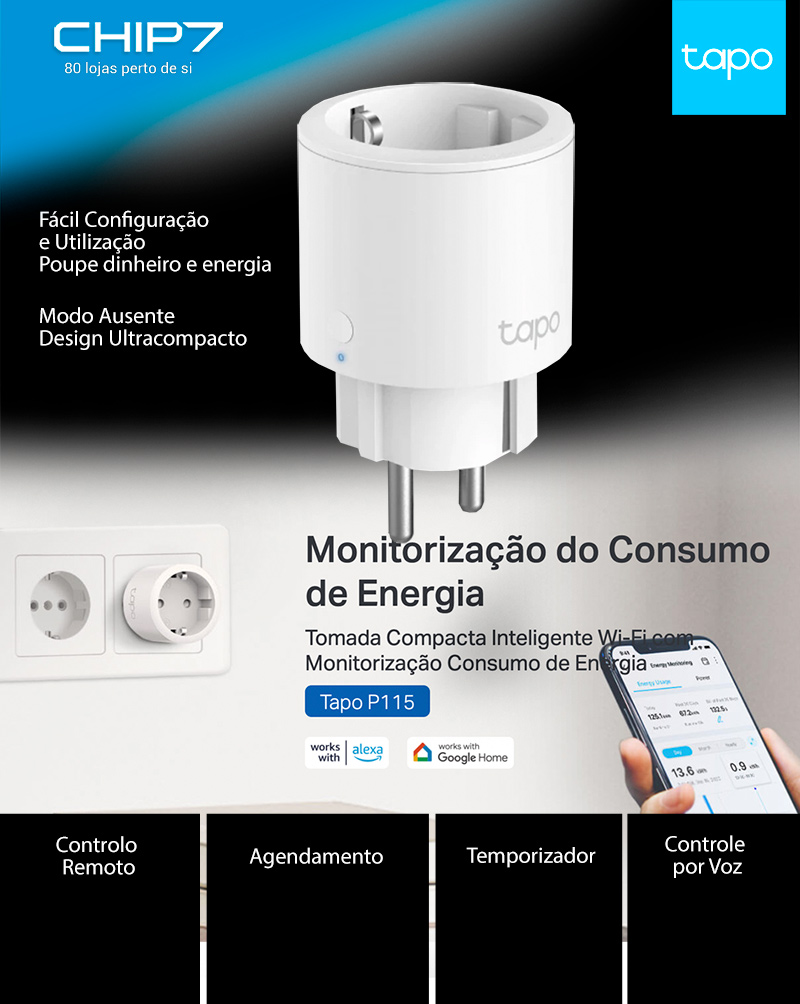 Tomada Inteligente TP-Link Tapo P115 Mini Smart Wi-Fi | CHIP7