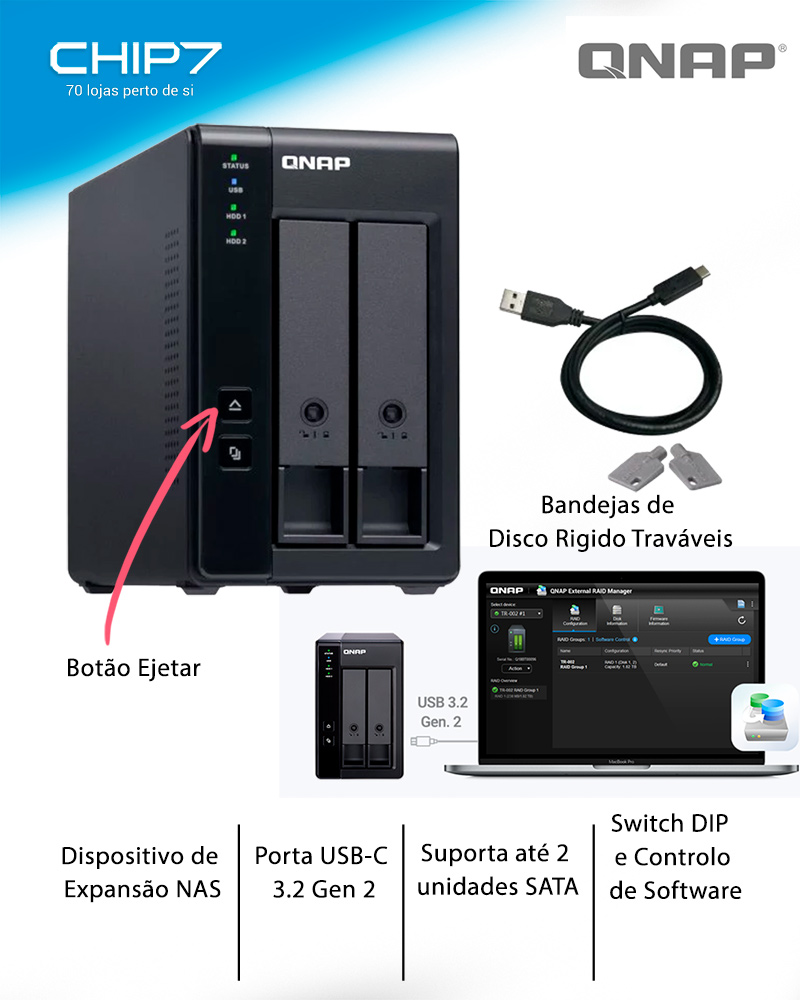 QNAP TR-002 NAS 2ベイ QNAP TR-002 compartimento de expansão de RAID USB 3.2 Gen 2 | CHIP7