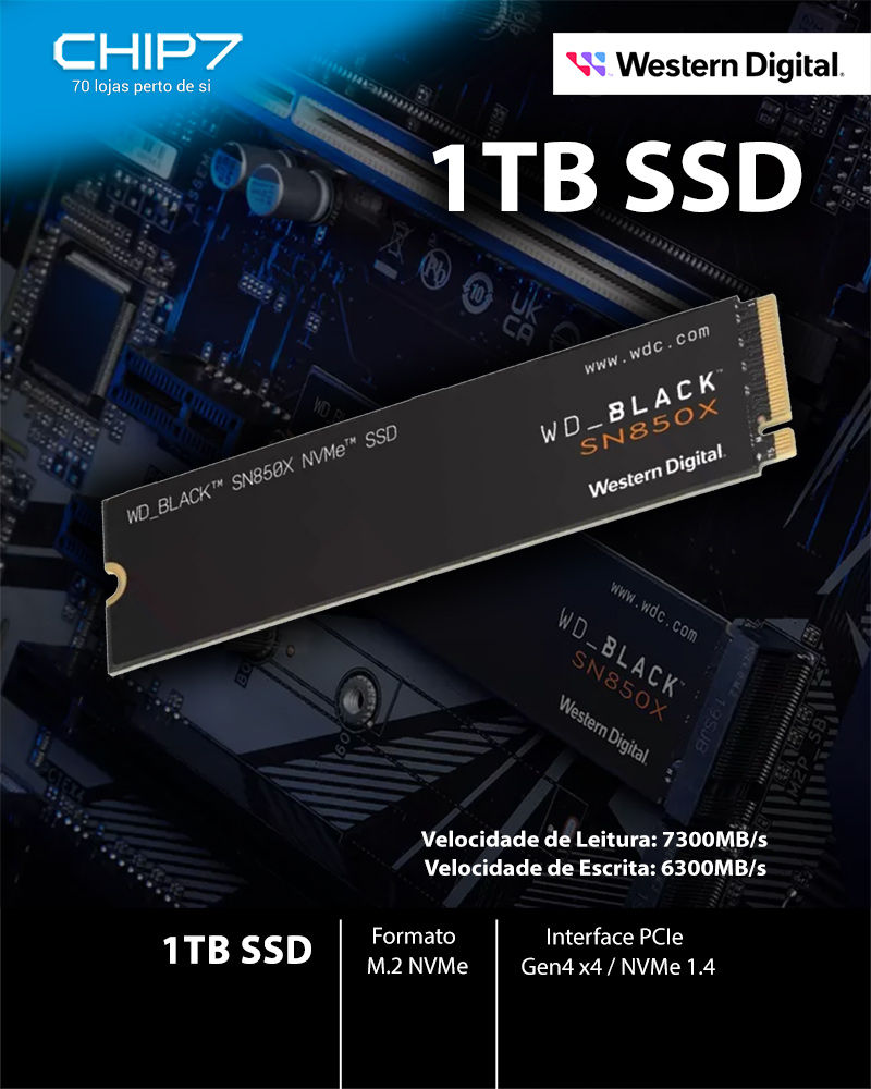 SSD M.2 2280 WD_Black SN850X 1TB 3D NAND NVMe PCIe Gen 4.0x4 | CHIP7