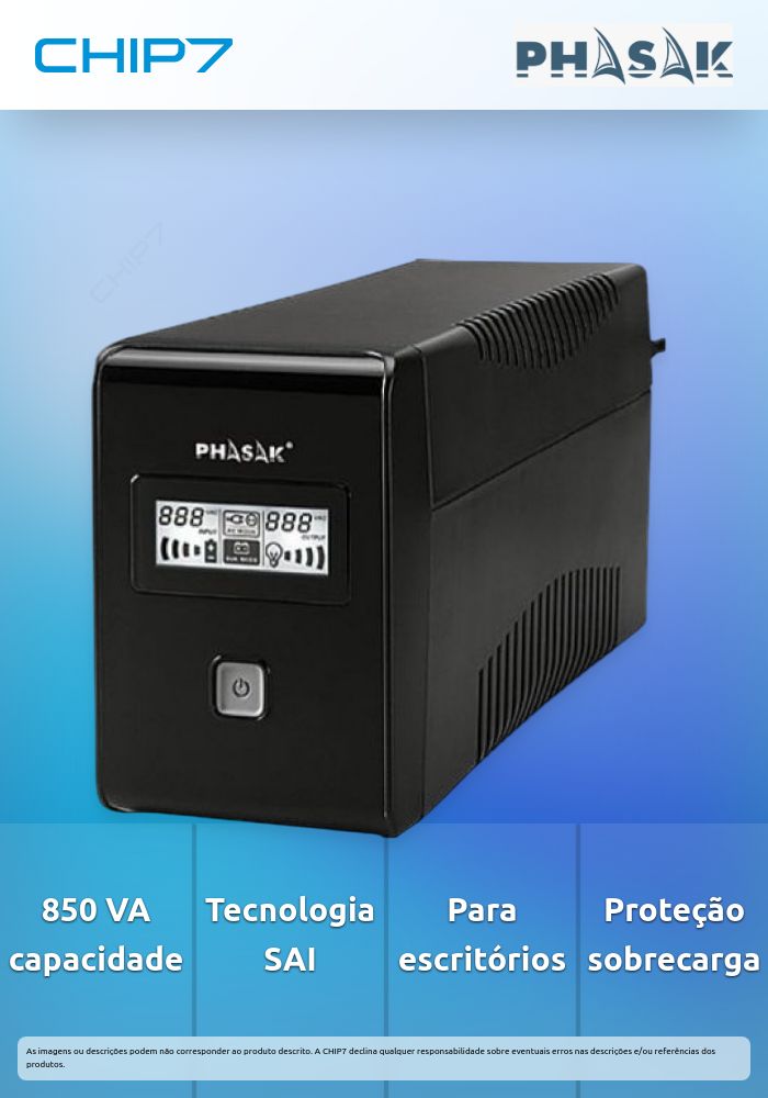 Phasak PH 9485 UPS Interattivo 850 VA - Alimentatore Con Display LCD, USB, Protezione Di Rete RJ45 - 3