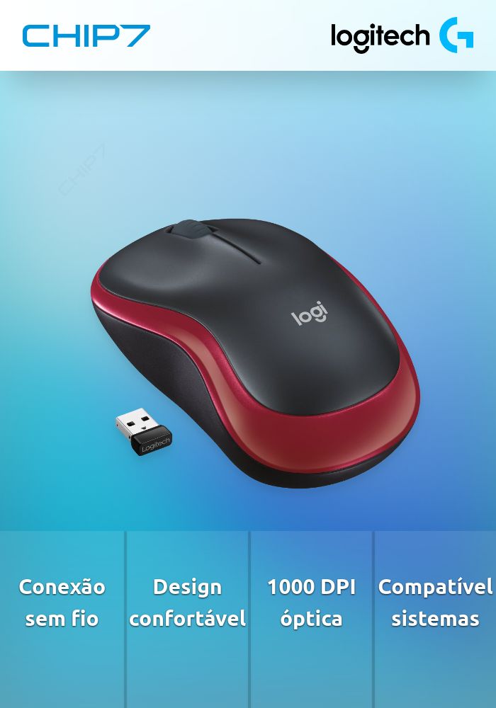 Rato Óptico Logitech M185 Wireless 1000DPI Preto/Vermelho