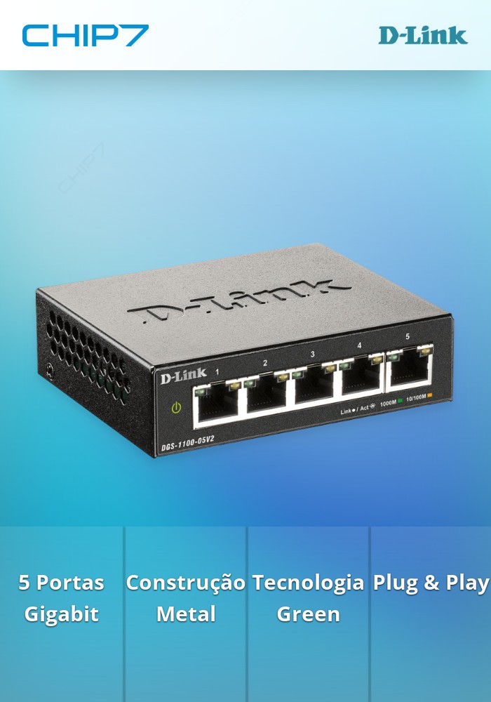 Switch D-Link Smart 5 Portas Gigabit, Construção metálica