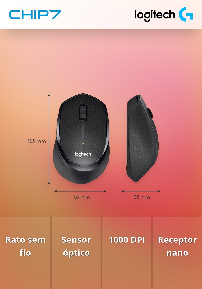 Rato Ótico Logitech M330 Silent Plus Wireless 1000 DPI Preto