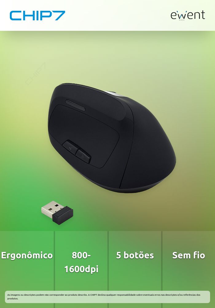 Rato Wireless Ergonómico Vertical, 800-1200-1600dpi, 5 botões, preto » válido até nova comunicação