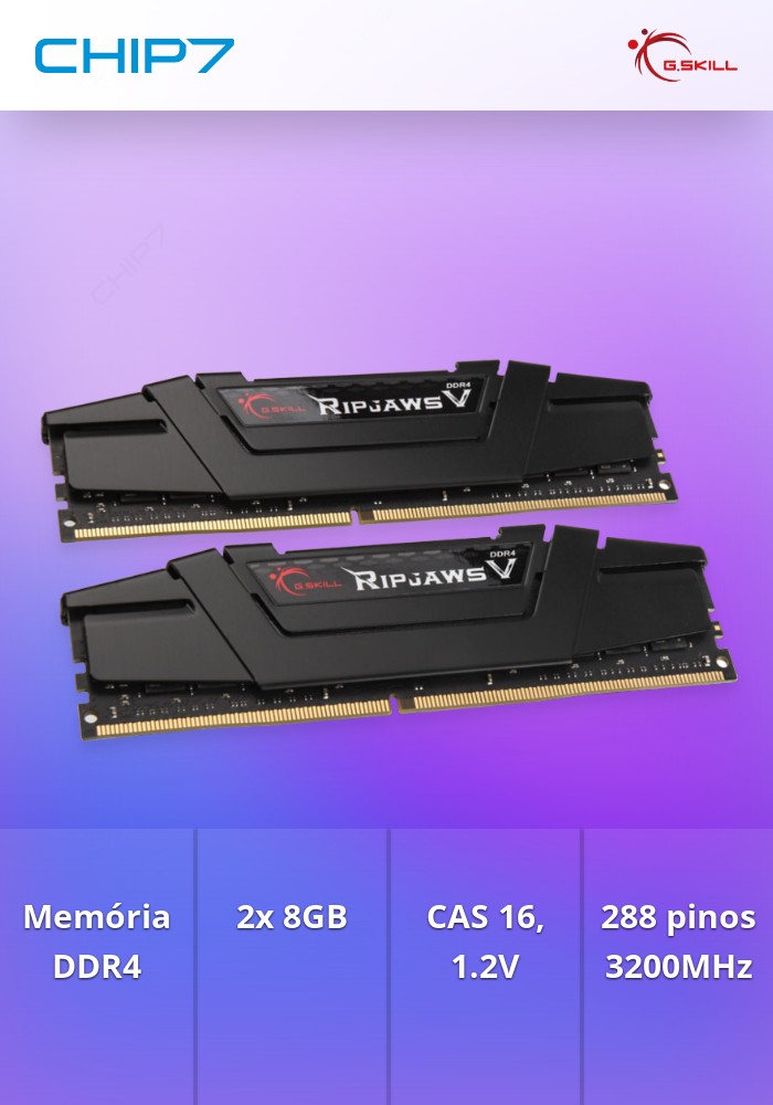 16GB DDR4 3200 MEMÓRIA RAM DIMM (2x8GB) CL16 1.2V G.SKILL RIPJAWS V BLACK