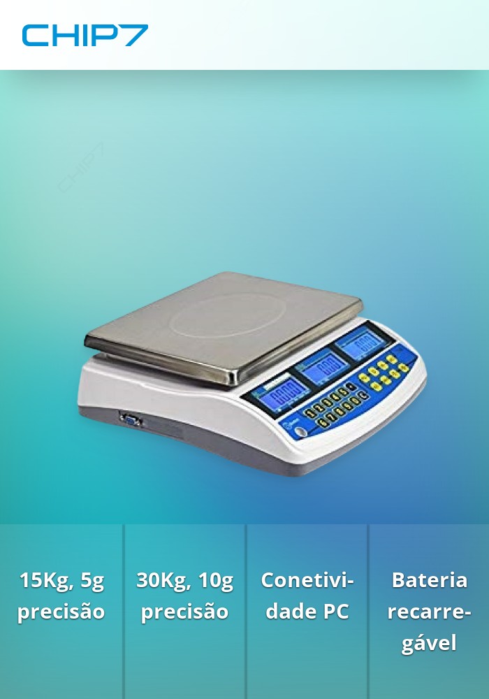 Balança Digital 15Kg/5Gr 30Kg10Gr ligação a PC c/Bateria