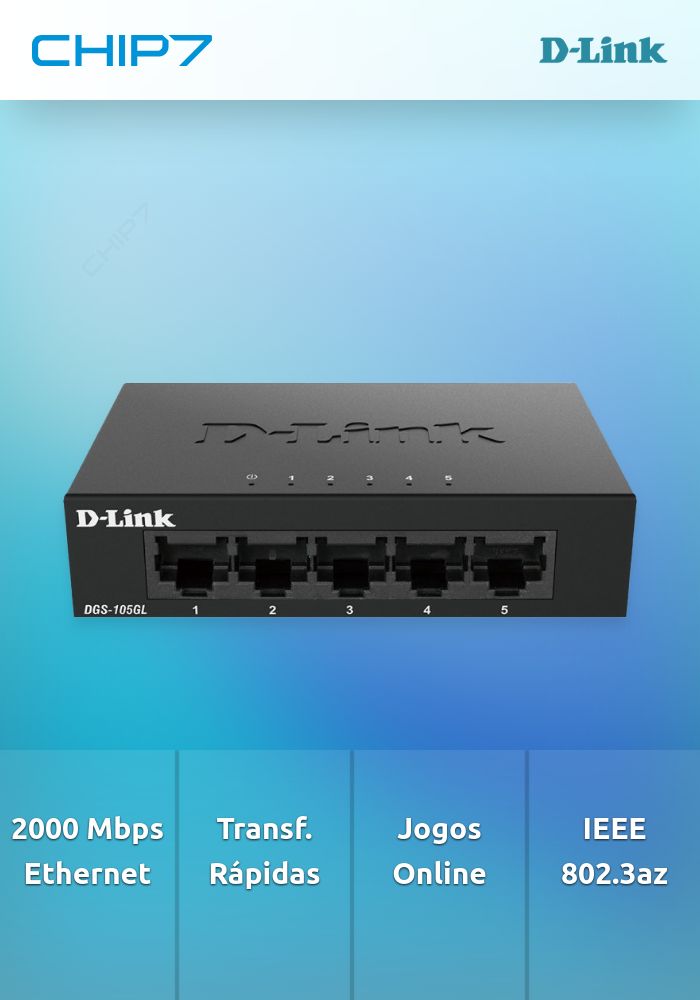 Switch D-Link 5 Portas Gigabit, Sem Gestão, Chassis Metálico