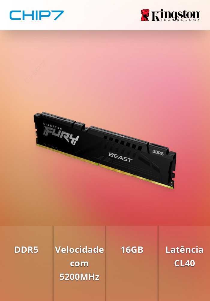 16GB 5200MHz DDR5 CL40 DIMM FURY Beast Black