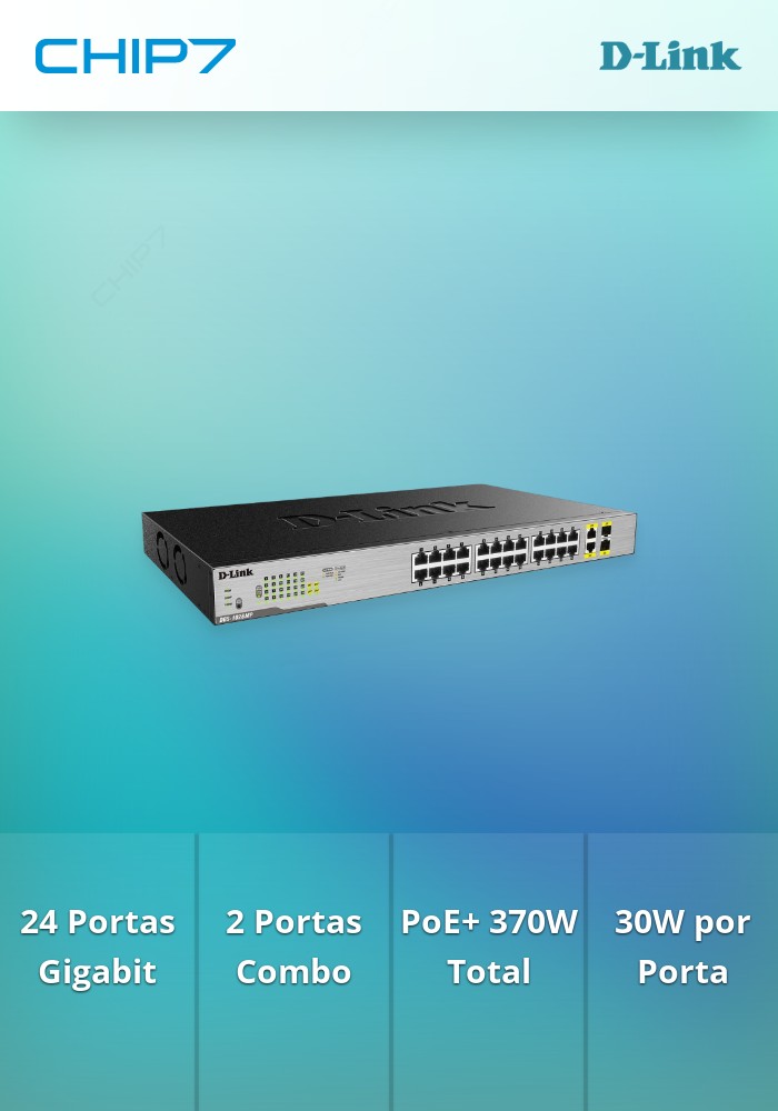 D-LINK SWITCH GIGABIT 24x10/100/1000 + 2xCOMBO 370W (MAX 30W PER PORT) POE+