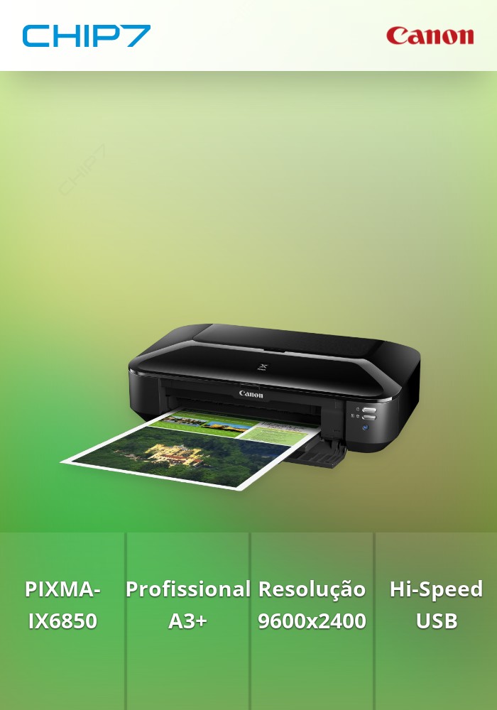 PIXMA-IX6850 Preta  - Impressora profissional A3+. Resolução de impressão: Até 9600 x 2400 ppp. Hi-Speed USB. Wi-Fi IEEE802.11 b/g/n