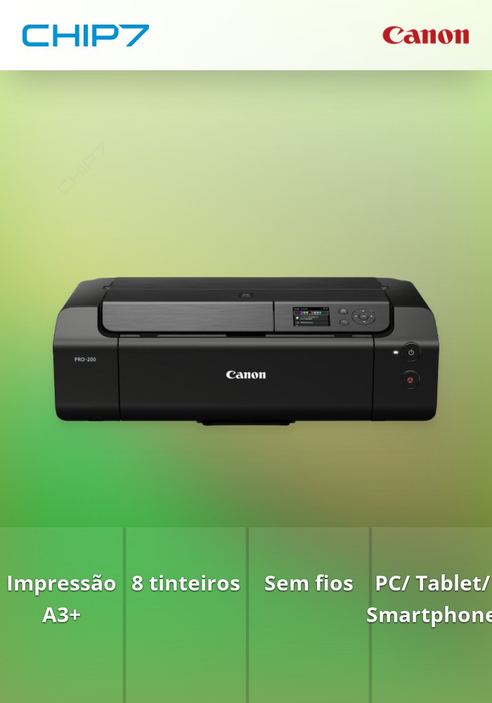 PIXMA PRO-200 - Impressora fotográfica A3+ de 8 tinteiros. Impressão sem fios a partir do seu PC. tablet e smartphone.