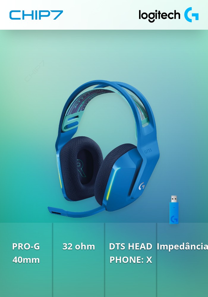 Headset Logitech G Series G733 Lightspeed RGB Wireless Azul
