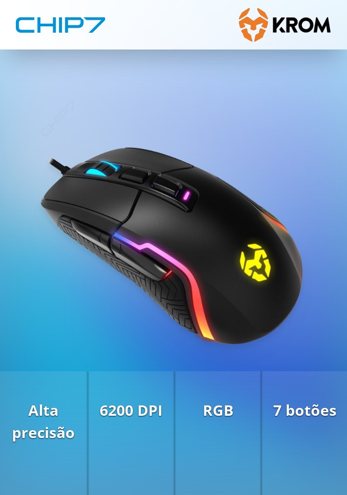 Rato Óptico Krom Kick RGB Gaming 6200DPI Preto