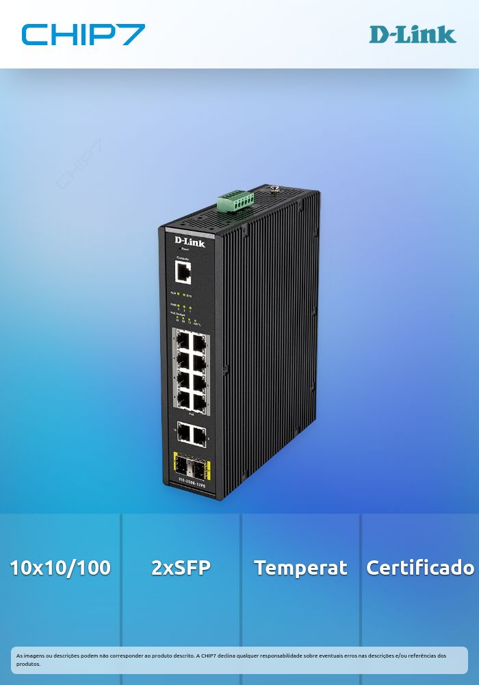 Switch D-LINK INDUSTRIAL 12 Portas L2 SMART MANAG 10X 1GBASET(X) 8POE 240W 2XSFP