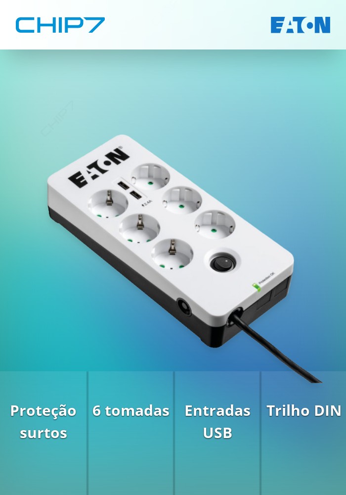 Bloco de 6 Tomadas EATON Protection Box USB DIN - PB6UD