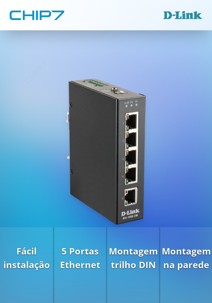 D-Link DIS 100E-5W - Interruptor - sem gestão - 5 x 10/100 - montável em trilho DIN, montável na parede - alimentação DC