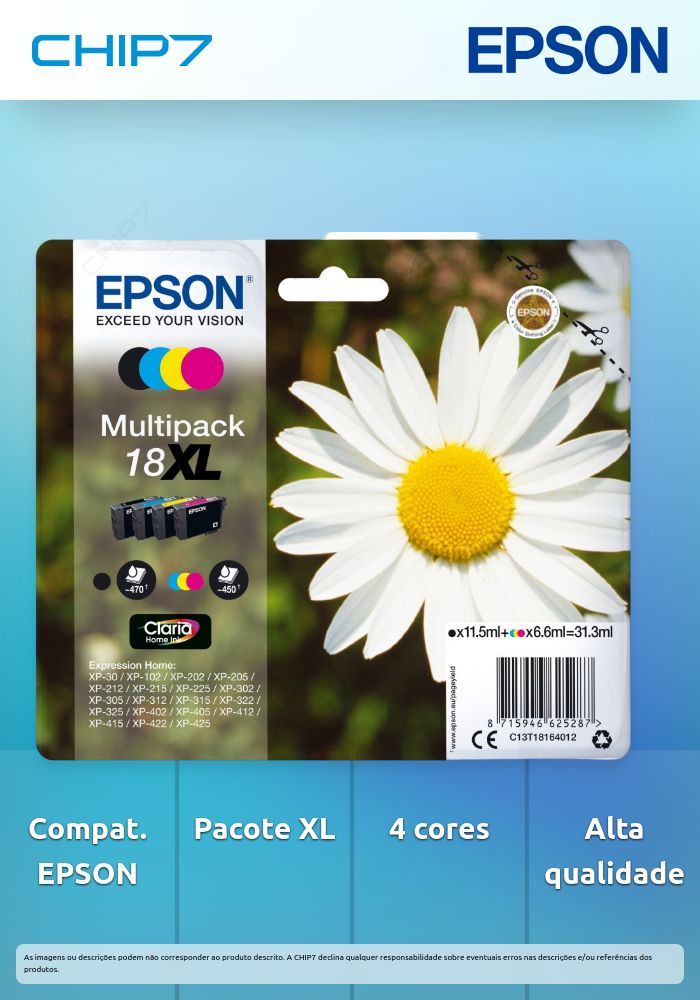 Tinteiro EPSON 18 Multipack 4 Cores XL - XP-30/x02/x05/x12/x15/x22/x25