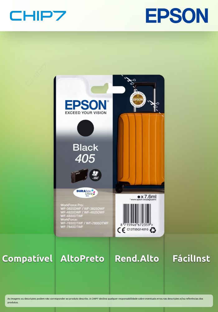 Tinteiro EPSON 405 Preto - WF-3820/3825/4820/4825/4830/7830/7835/7840