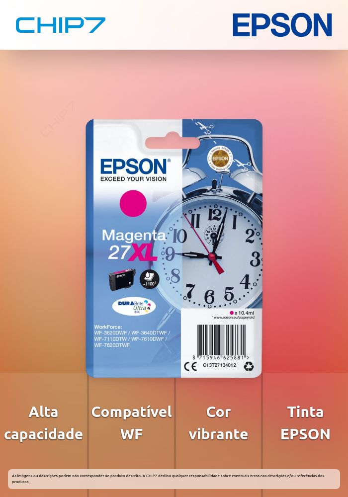 Tinteiro EPSON 27 Magenta XL - WF36xx/7110/7210/76xx/77xx