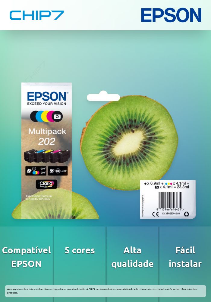 Tinteiro EPSON 202 Multipack 5 Cores - XP-6000/5/6100/5