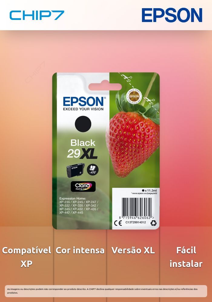 Tinteiro EPSON 29 Preto XL - Expression Home XP-255/257/352/355/452/455