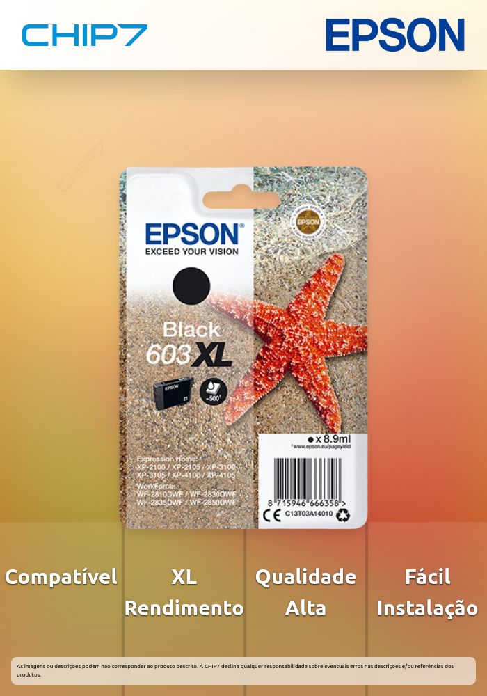 Tinteiro EPSON 603 Preto XL - WF-28xx, XP-2100/2105/3100/3105/4100/4105