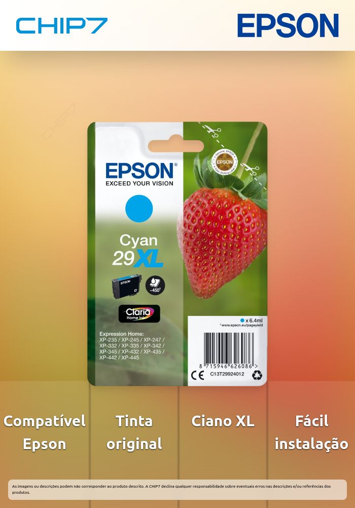 Tinteiro EPSON 29 Ciano XL - Expression Home XP-255/257/352/355/452/455