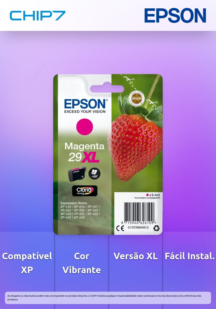 Tinteiro EPSON 29 Magenta XL - Expression Home XP-255/257/352/355/452/455