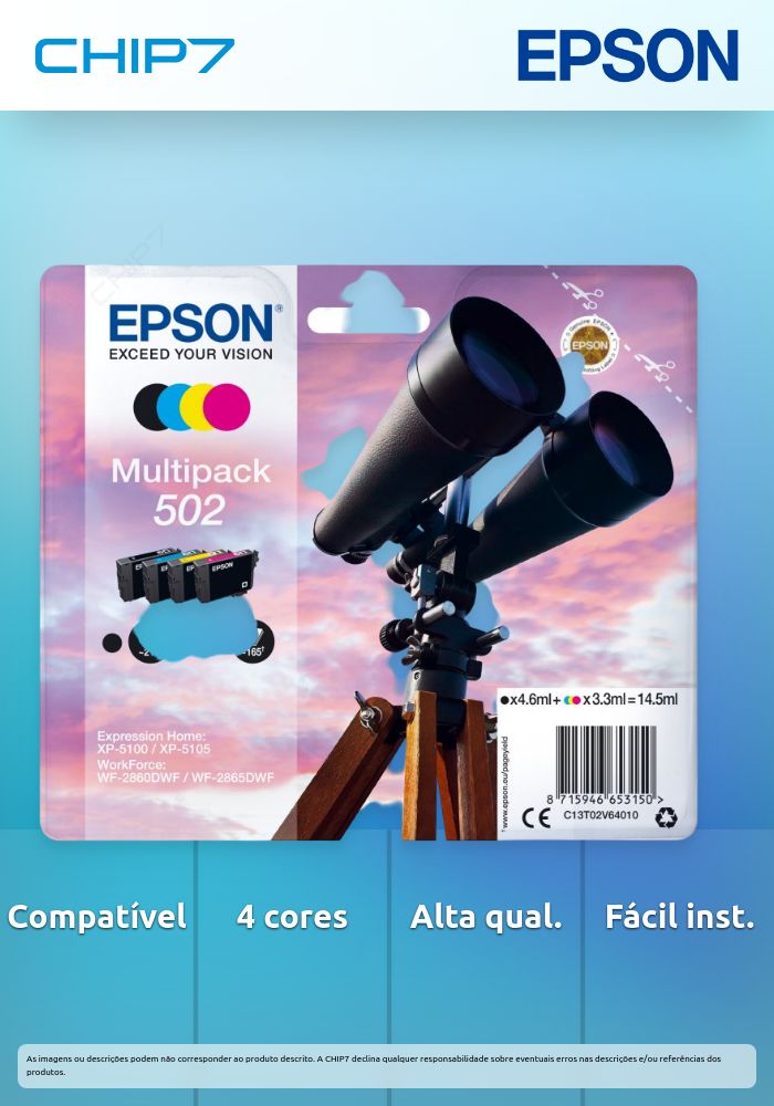 Tinteiro EPSON 502 Multipack 4 Cores - XP-5100/5, WF-2860/5