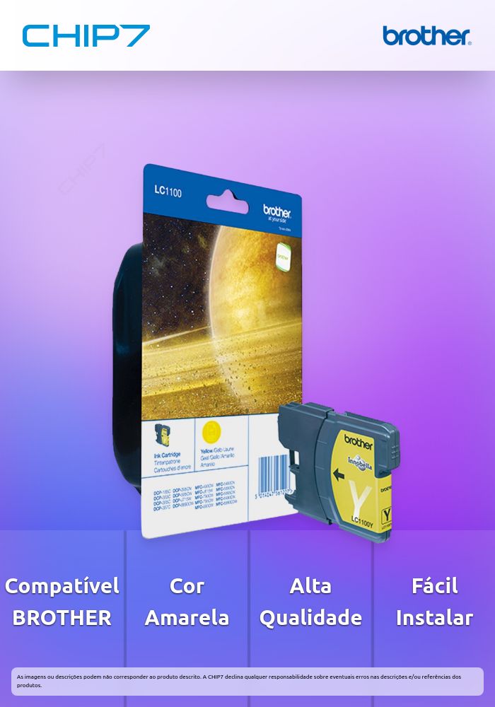 Tinteiro BROTHER LC1100Y Amarelo - MFC-6490CW, DCP-385C/585CW