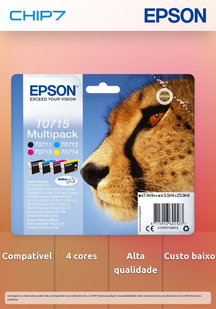 Tinteiro EPSON T0715 Multipack 4 Cores - D78/DX4000/4050/5000/5050