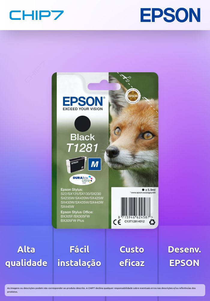 Tinteiro EPSON T1281 Preto M - Stylus S22/SX42xW/BX305