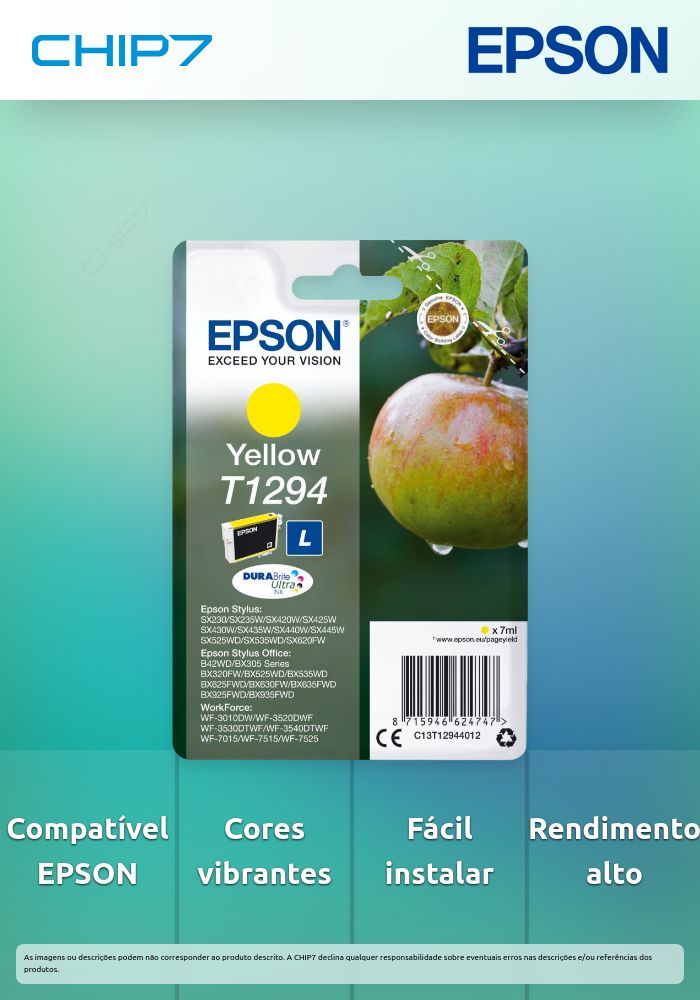Tinteiro EPSON T1294 Amarelo L - Stylus B42,BX3xx/5xx/6xx/9xx,SX4xx/5xx/620