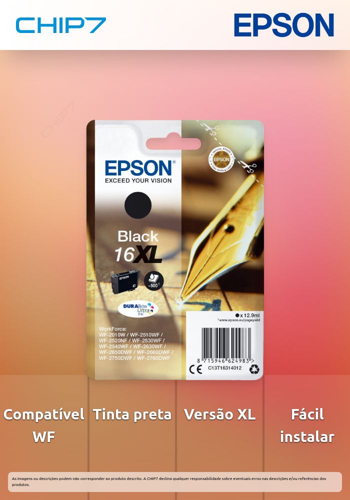 Tinteiro EPSON 16 Preto XL - WF-2010/251xx/26xx/27xx