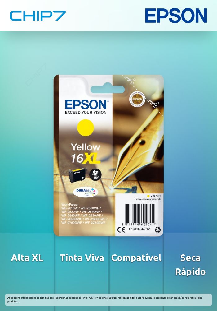Tinteiro EPSON 16 Amarelo XL - WF-2010/251xx/26xx/27xx