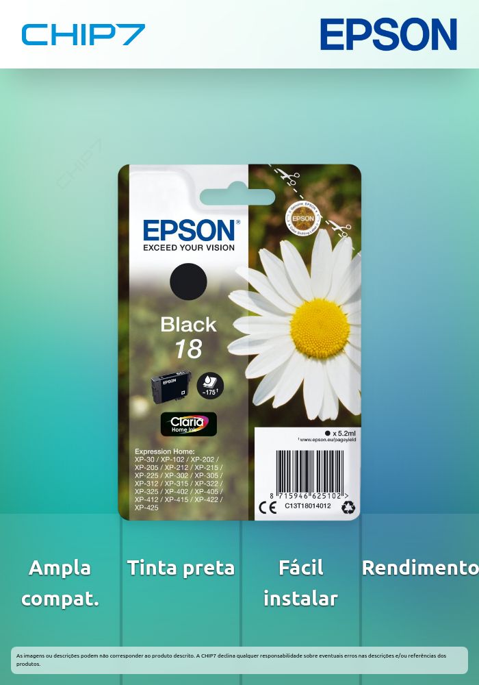 Tinteiro EPSON 18 Preto - XP-30/x02/x05/x12/x15/x22/x25