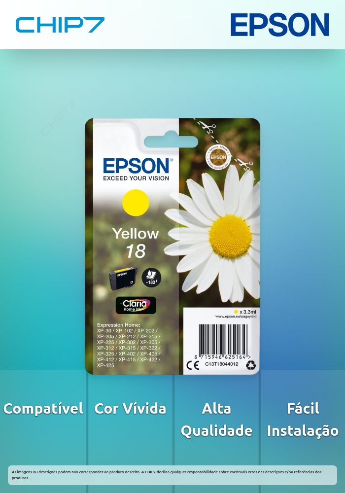 Tinteiro EPSON 18 Amarelo - XP-30/x02/x05/x12/x15/x22/x25