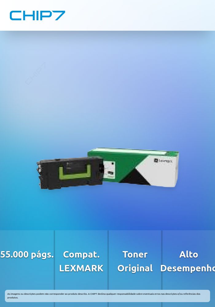 Toner LEXMARK 58D2U0E Preto CORP. 55K a 5% - MS725, MX722, MX822/826, MS823/825/826