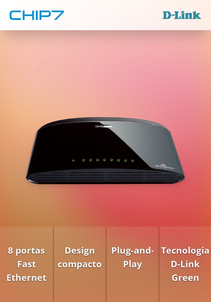 D-LINK SWITCH 8x10/100MBPS (SEM GESTÃO)
