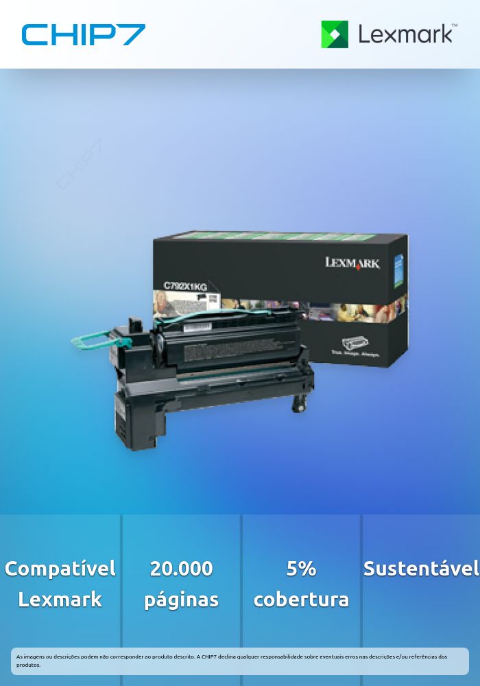 Toner LEXMARK C792X1KG Preto de retorno 20K a 5% - C792