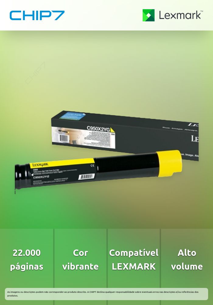Toner LEXMARK C950X2YG Amarelo 22K a 5% - C950