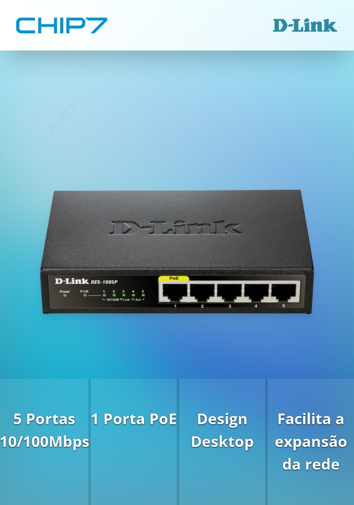 5-Port 10/100Mbps with one PoE Port (port 1)Desktop Switch