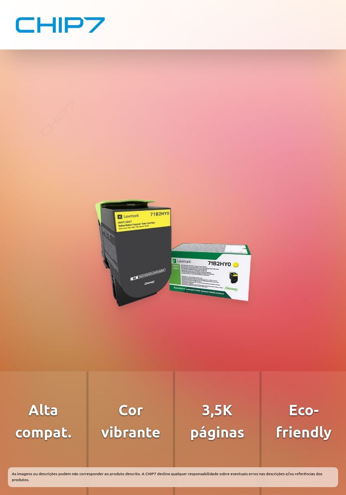 Toner LEXMARK 71B2HY0 Amarelo de Retorno 3,5K a 5%  - CS417, CS517, CX417, CX517