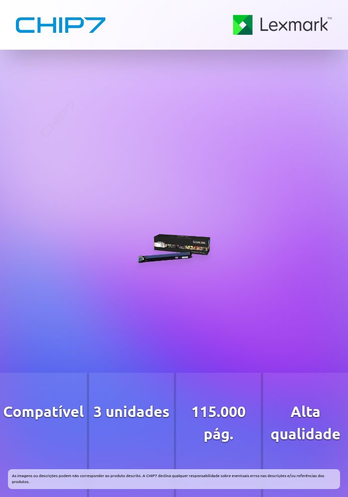 Unidade fotocondutora LEXMARK C950X73G 3 unidades 115K a 5% - C950, X950/952/954