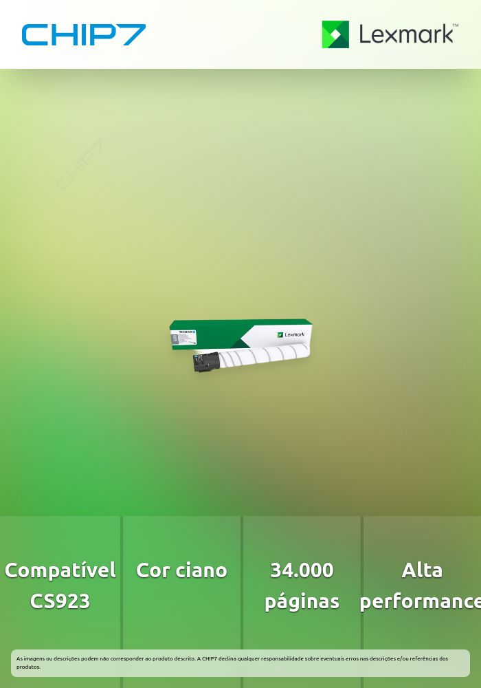 Toner LEXMARK 76C0HC0 Ciano 34K a 5% - CS923, CX921/923/924
