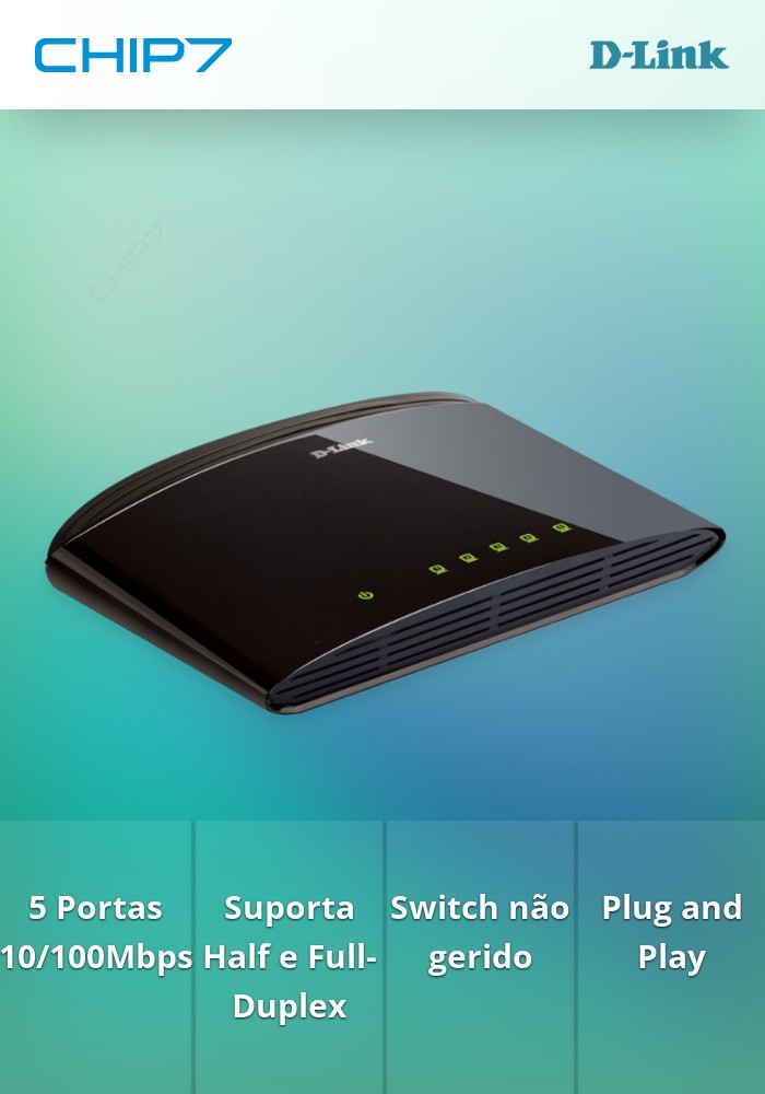 D-LINK SWITCH 5x10/100MBPS HALF/FULL DUPLEX (SEM GESTÃO)