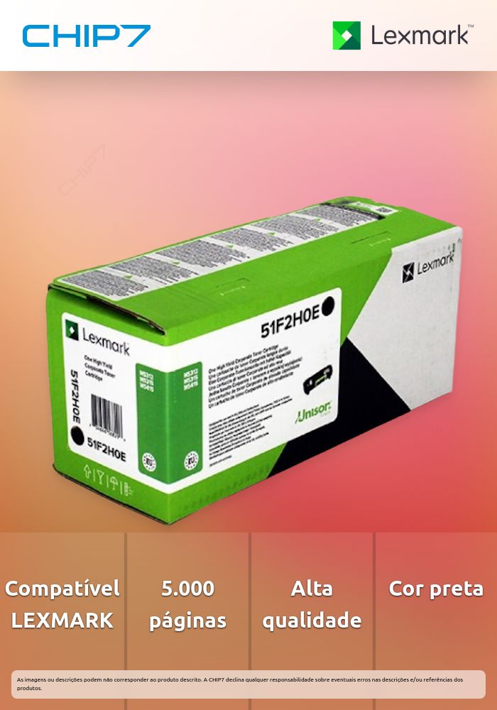 Toner LEXMARK 51F2H0E Preto CORP 5K a 5% - MS312, MS415