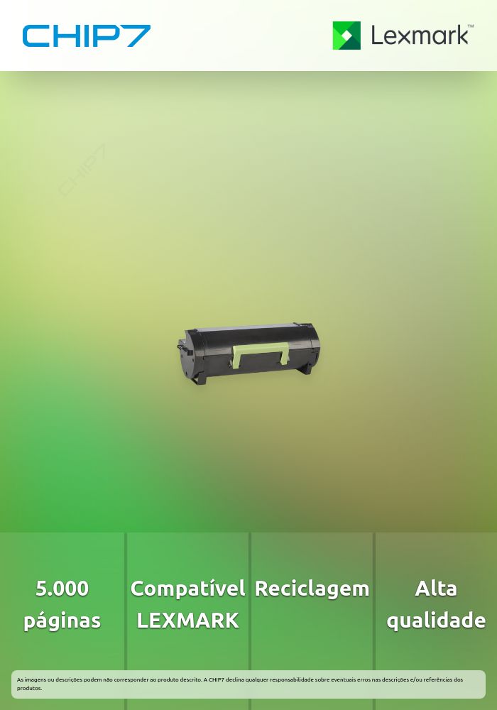 Toner LEXMARK 50F2H0E Preto de retorno CORP. 5K a 5% - MS310,MS312,MS410,MS415,MS510,MS610