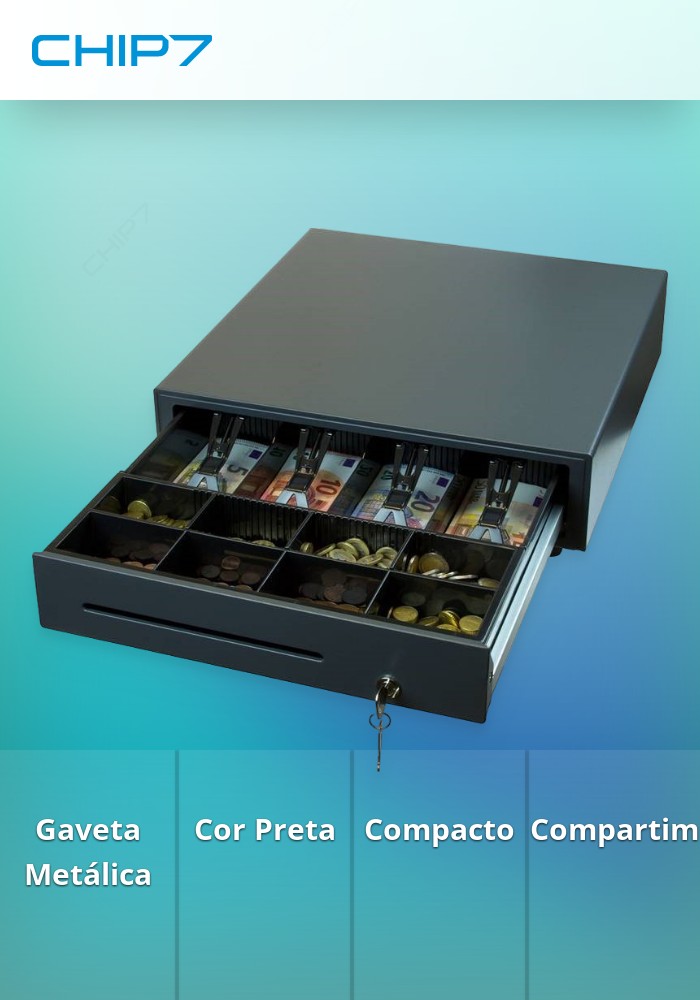 Gaveta de Dinheiro ZONERICH ZQ-330E Metálica Preta 4N/8M 330x370x95
